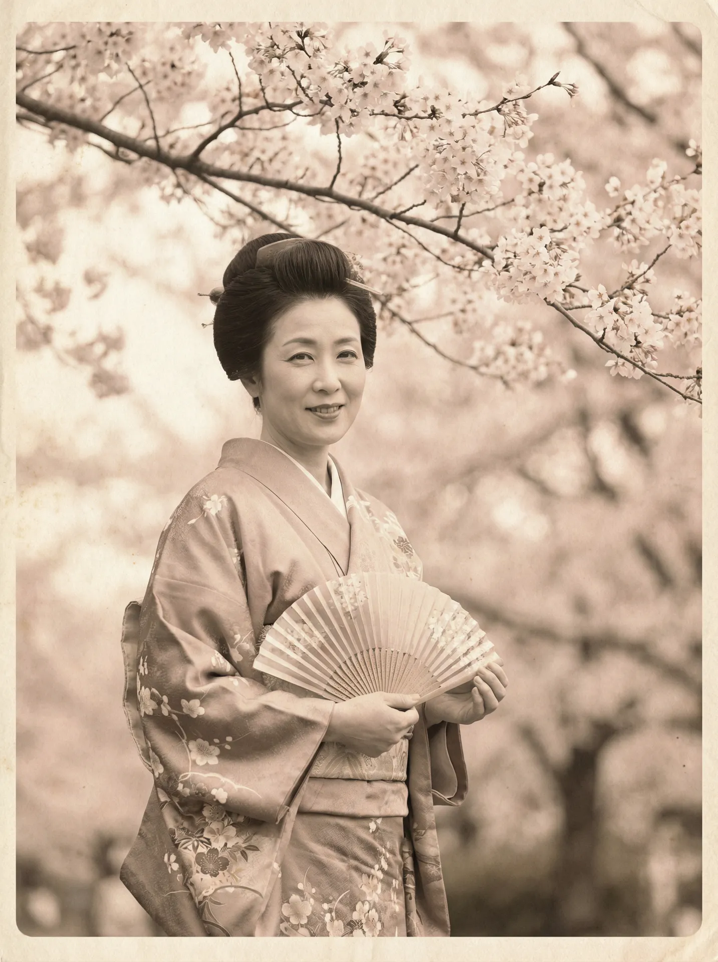 一位持扇的优雅 半岛体育(BOB)平台 在樱花树下的复古写真